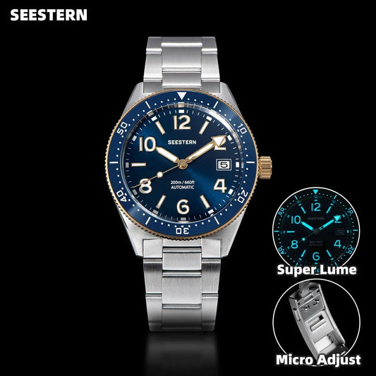 Chargers Seestern S434 Diving Watch of Men Nh35 Automatic Movement 200m Waterproof Mechanical Wristwatches Luminous Sapphire Skeleton New